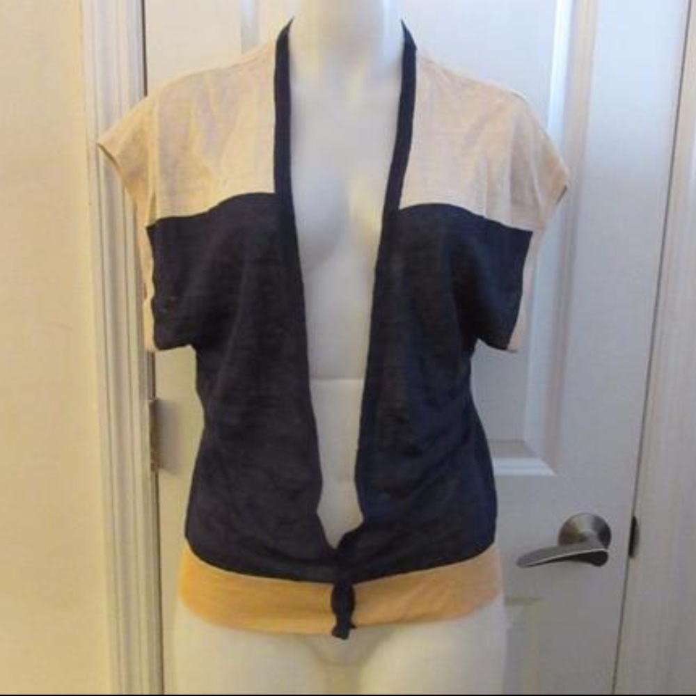 NWT SHAE BLUE & CREAM CARDIGAN SLEEVELESS TOP MED